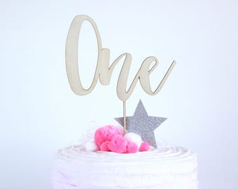 Adorno para tarta de cumpleaños de madera/madera para primer año de edad - Decoración de tarta personalizada de madera contrachapada para cumpleaños de dos o tres años