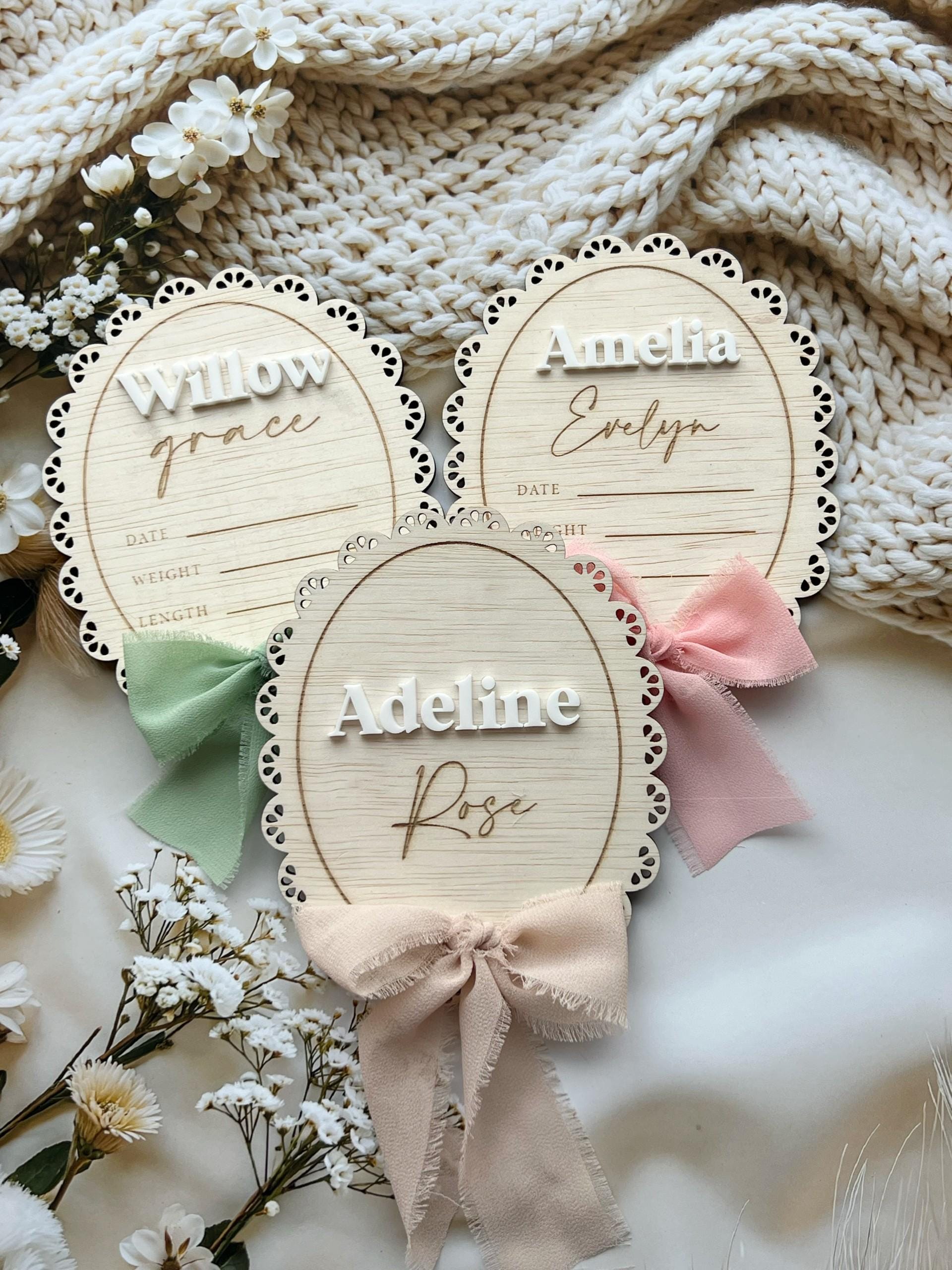 Luxe Birth Announcement | Hello I'm New Here Bow Baby Name Wood Sign ...