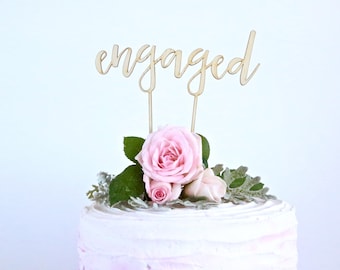 Engaged - engagement party couple wood/wooden cake toppper - Plywood personalised cake decoration timber