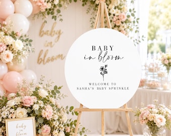 Round Acrylic Baby Shower Welcome Sign | Baby in Bloom