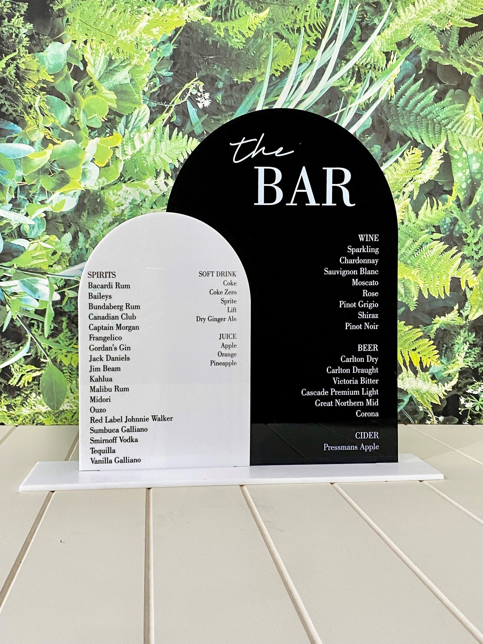 Two Layer Acrylic Bar Menu Sign Black Acrylic Arched Bar Menu Etsy Australia