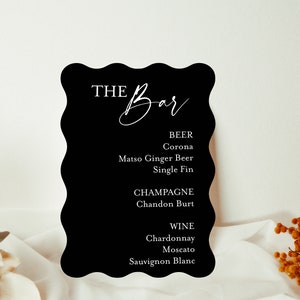 Acrylic Bar Menu Sign Scalloped Edge Acrylic Arched Bar Menu Modern Event Drinks List - Wavy Edge Bar sign Drink in love personalised menu