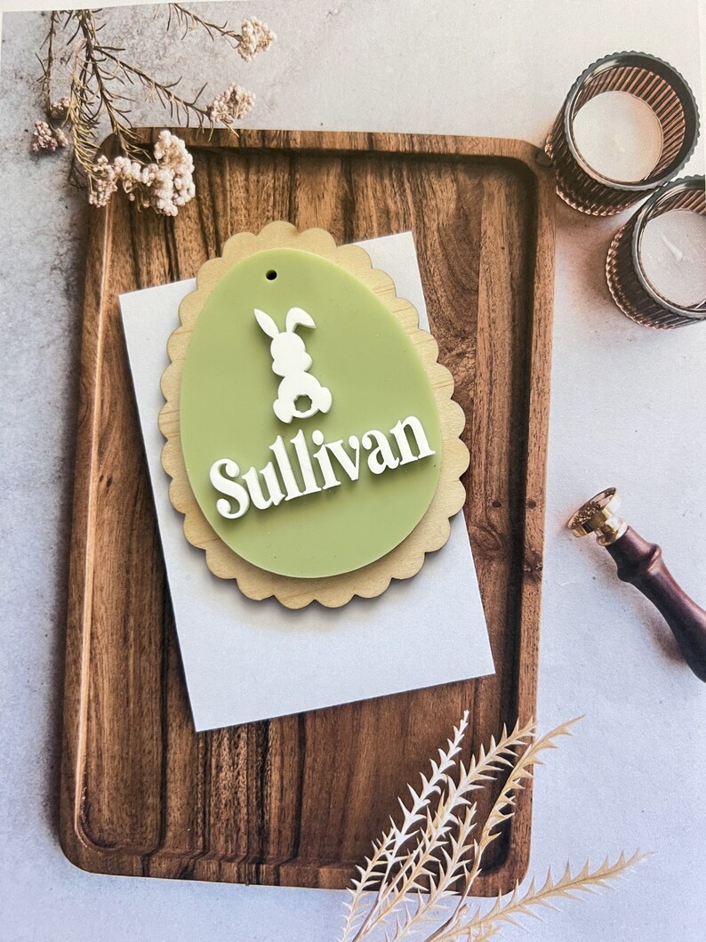 Pastel Easter Tags - Personalised laser cut hamper tags - personalised easter gift tag personalised custom easter egg - Easter egg tag Eucalyptus Green