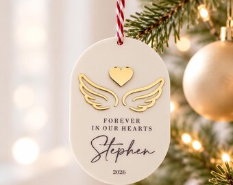 Personalised Memorial Christmas Ornament | In Loving Memory Bauble | Angel Wings Keepsake | Remembrance Christmas Decoration | Memorial Gift