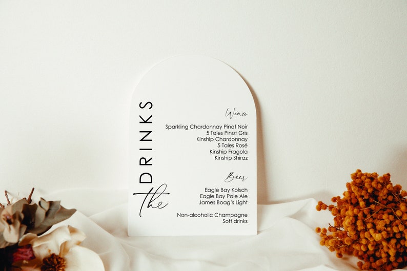 Acrylic Bar Menu Sign Black Acrylic Arched Bar Menu Modern Event Drinks List - Wedding Engagement Drink in love personalised menu image 1