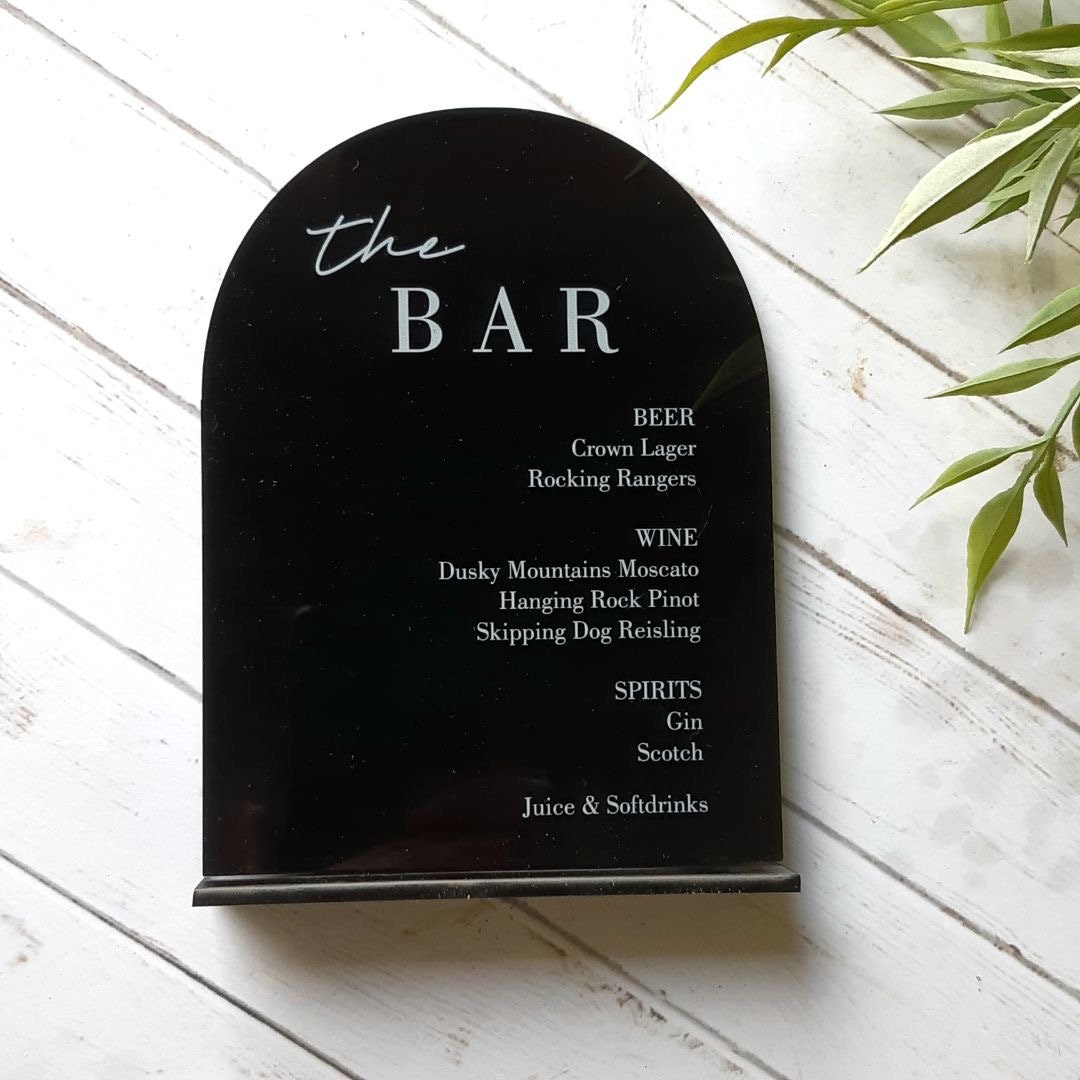 Acrylic Bar Menu Sign Black Acrylic Arched Bar Menu Modern Event Drinks