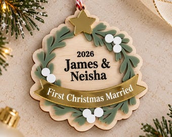 Personalised Married Christmas Ornament 2026 | Our First Christmas Married| Custom Couple Names Bauble | Wedding Keepsake Gift