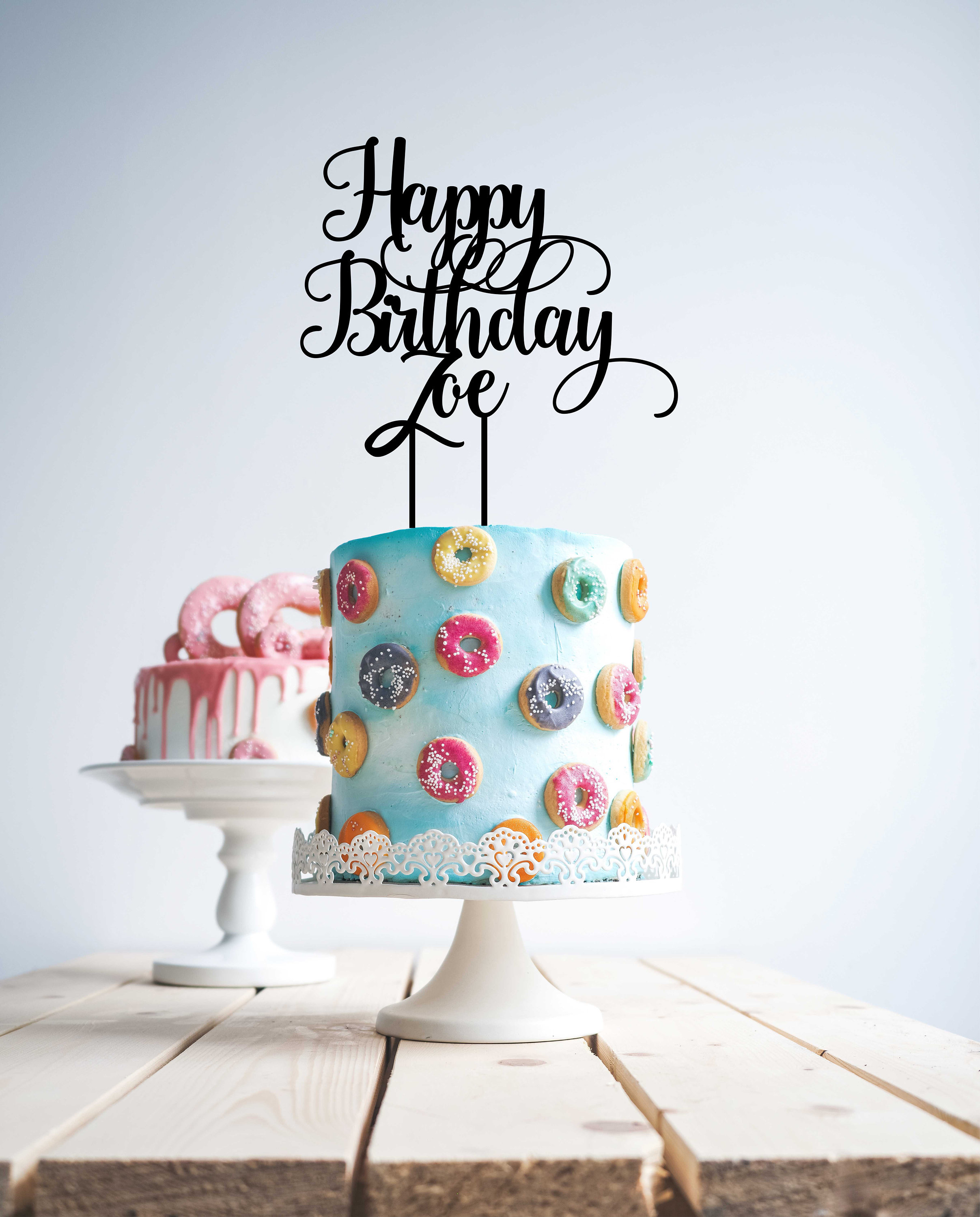 Cake Topper Anniversaire Personnalisé Avec Prénom - Acrylique Ou Bois, Or, Argent, Plusieurs Tailles
