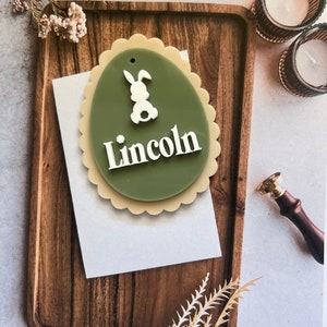 Pastel Easter Tags - Personalised laser cut hamper tags - personalised easter gift tag personalised custom easter egg - Easter egg tag Olive Green