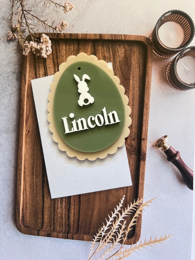 Pastel Easter Tags - Personalised laser cut hamper tags - personalised easter gift tag personalised custom easter egg - Easter egg tag Olive Green