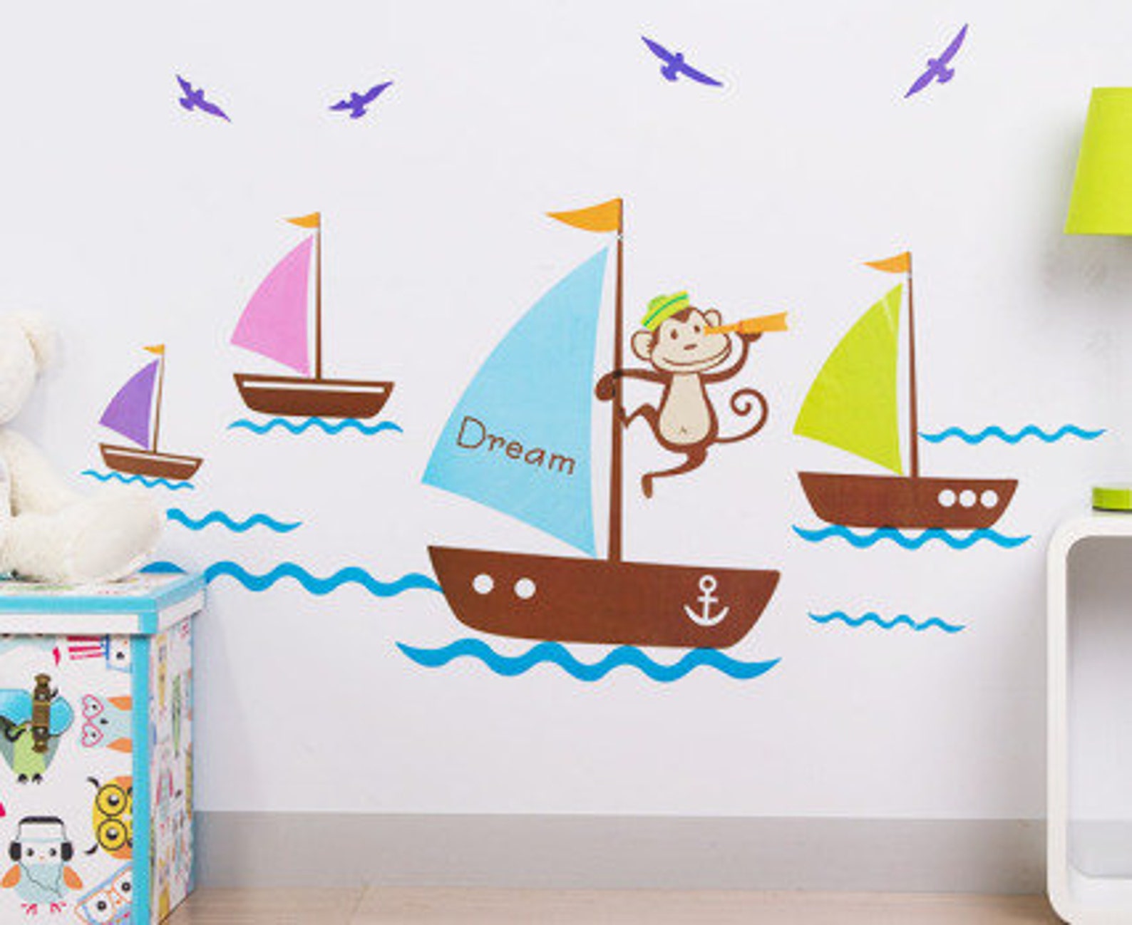 Boats & Monkey AW7043 Childrens Wall Sticker Boys Room Etsy