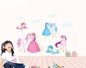 Unicorns & Princesses - AW8362 - Kids Wall Stickers Free Shipping