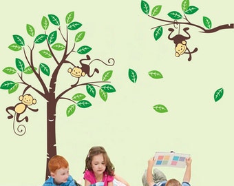 Monkeys in Tree  - Extra Large Nursery Wall Sticker / Wall Decal AW1206Free Shipping