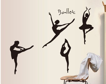 Ballet Dancer Silhouette Wall Sticker - AW9061Free Shipping