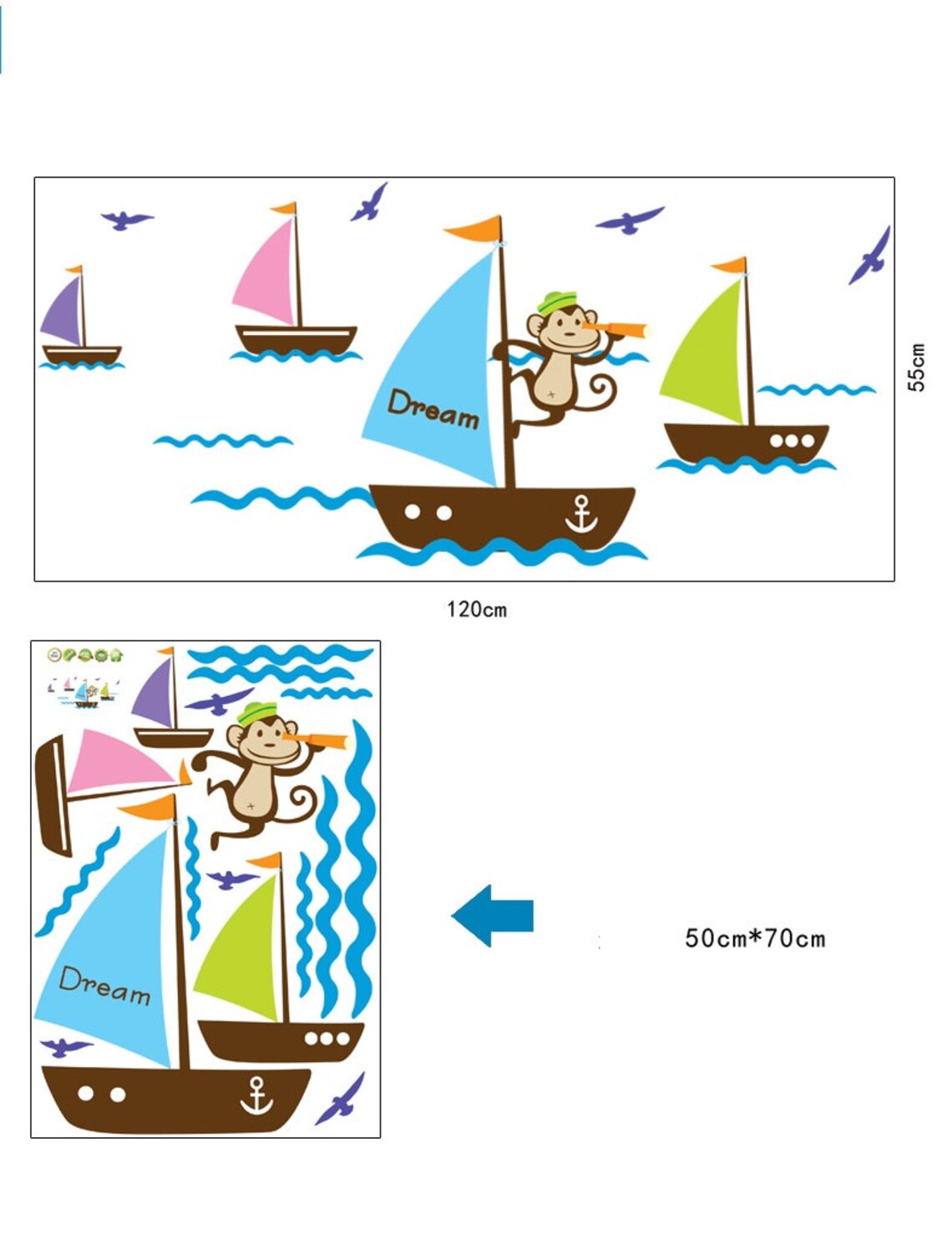 Boats & Monkey AW7043 Childrens Wall Sticker Boys Room Etsy