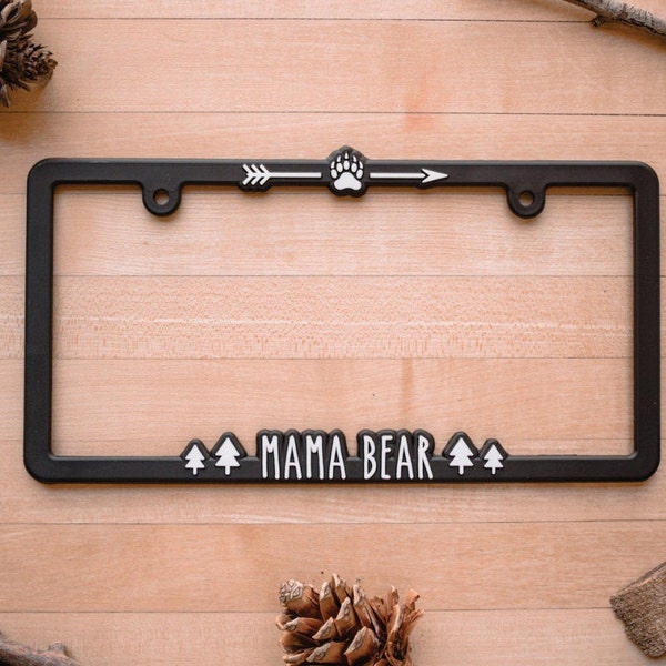 Mama Bear License Plate Frame Holder Car Accessory for Mom with Raised Lettering Great Gift for Moms, Mommas and Expecting Mother's Van