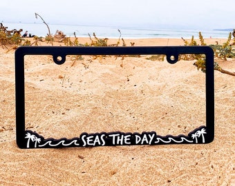 Seas the Day Raised Plate Frame - Ocean and Beach Vibes - Great Gift for any surfer or Avid Beach Goer by Wonder Plate Frames