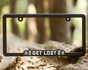 Get Lost Adventure License Plate Frame - Tree Plate Holder - Hiking Car Accessory - by Wonder Plate Frames
