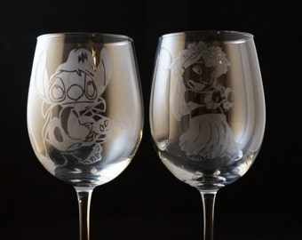 Stitch Lilo and Stitch Bright Large Hand Painted Wine Glass