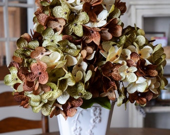 Artificial Flowers | Artificial Hydrangea Flowers | Coffee Brown, Olive Green, and Cream Colors | Fake Flowers | Flowers for Home