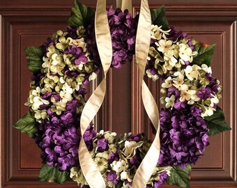 Spring Hydrangea Wreath | Purple Wreath for Front Door | Outdoor Wreath