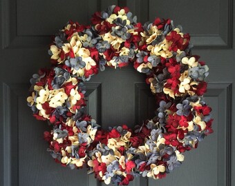 Red White and Vintage Blue Wreath | Patriotic Wreaths | 4th of July Wreath | Americana Wreath Decor | Large Wreaths | Military Wreath