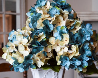 Artificial Flowers | Faux Hydrangea Flowers | Realistic Faux Flowers | Aqua Blue and Cream Colors | Flower Arrangement