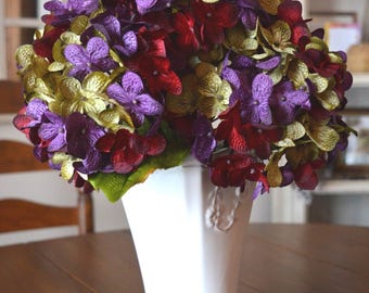 Artificial Hydrangea Flower Stems: Burgundy, Purple, and Olive Green