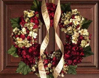 Beautiful Wreaths | Blended Hydrangea Wreath | Burgundy Hydrangeas | Front Door Wreaths | Seasonal Wreaths | Wreaths | Housewarming Gift
