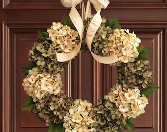 Gorgeous Green & Cream Hydrangea Wreath | Front Door Wreath | Everyday Wreath | Winter Wreath