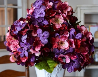 Artificial Flowers | Artificial Hydrangea Flowers | Burgundy, Purple, and Rose-Pink Colors | Fake Flowers | Faux Hydrangea Flowers