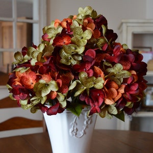 Artificial Flowers | Artificial Hydrangea Flowers | Orange Green Burgundy Red Colors | Fake Flowers | Hydrangea Flowers | Flowers for Home