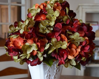 Artificial Flowers | Artificial Hydrangea Flowers | Orange Green Burgundy Red Colors | Fake Flowers | Hydrangea Flowers | Flowers for Home