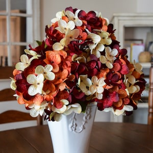 Artificial Flowers | Artificial Hydrangea Flowers | Burnt Orange, Burgundy Red, and Cream Colors | Fake Flowers | Faux Hydrangea Flower