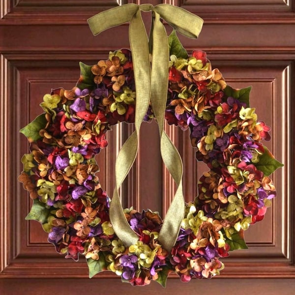 Year-Round Hydrangea Door Wreath, Everyday Front Door Decor