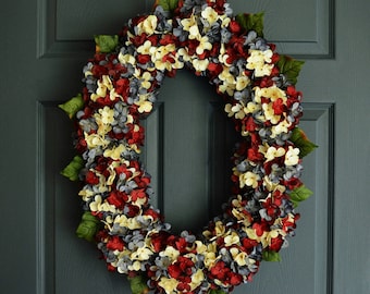 Large Red White Blue Oval Wreath | Patriotic Wreaths | Front Door Wreaths | 4th of July Wreath | Summer Wreaths For Front Door