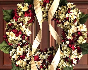 Year Round Hydrangea Front Door Wreath, Entryway Door Decor