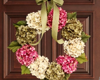 Spring Wreaths | Front Door Wreath | Hydrangea Wreath | Spring Wreath for Front Door | Housewarming Gift | Outdoor Wreaths