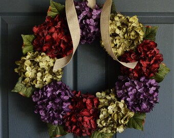 Summer Wreath For Front Door | Hydrangea Door Wreath