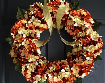 Orange Hydrangea Wreath | Fall Wreath | Front Door Wreaths