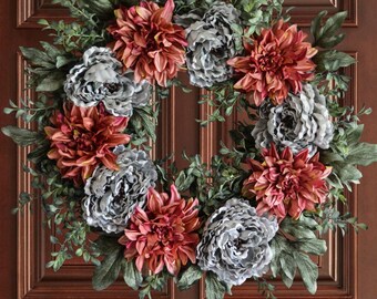 Spring Peony Door Wreath | 24 inch Spring Wreaths | Front Door Wreaths