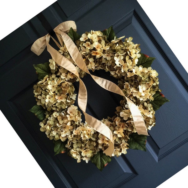 Head-Turning Spring Wreath  | Green and Cream Hydrangea Door Wreath