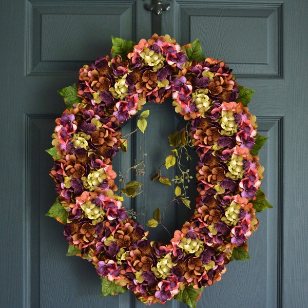 Oval Hydrangea Wreath | Front Door Wreaths | Spring Wreath | Hydrangea Wreath | Wreath for Front Door | Housewarming Gift