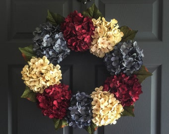 Red White Blue Wreath | Patriotic Wreath | 4th of July Wreath | Fourth of July Decor | Hydrangea Wreath | Front Door Wreaths | Summer Wreath