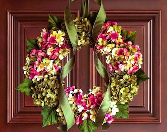 Summer Wreath, Front Door Wreath, Hydrangea Wreath for Front Door