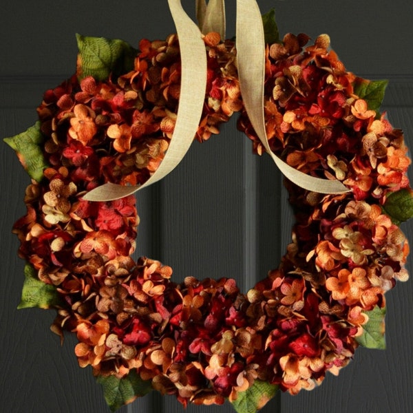 Fall Hydrangea Wreath for Front Door, Autumn Decor