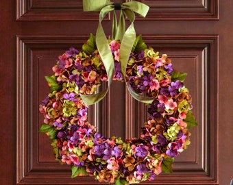 Spring Wreath for Front Door - Spring Hydrangea Wreath