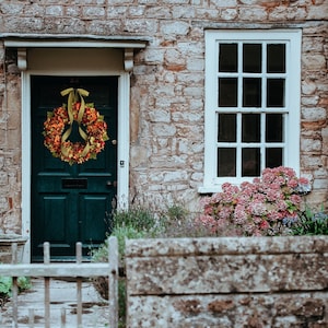fall hydrangea wreath on front door