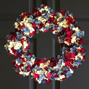 Patriotic Wreath | Vintage Color Red White and Blue Wreath | 4th of July Wreath | Large Summer Hydrangea Wreath | Memorial Day
