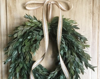 Mini Farmhouse Wreath, Small Italian Ruscus Wreath